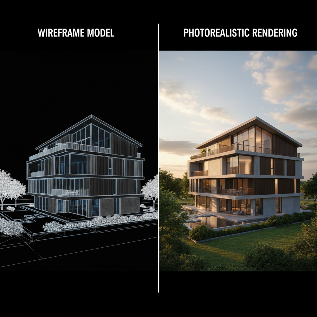 Cost comparison chart showing traditional vs AI rendering expenses