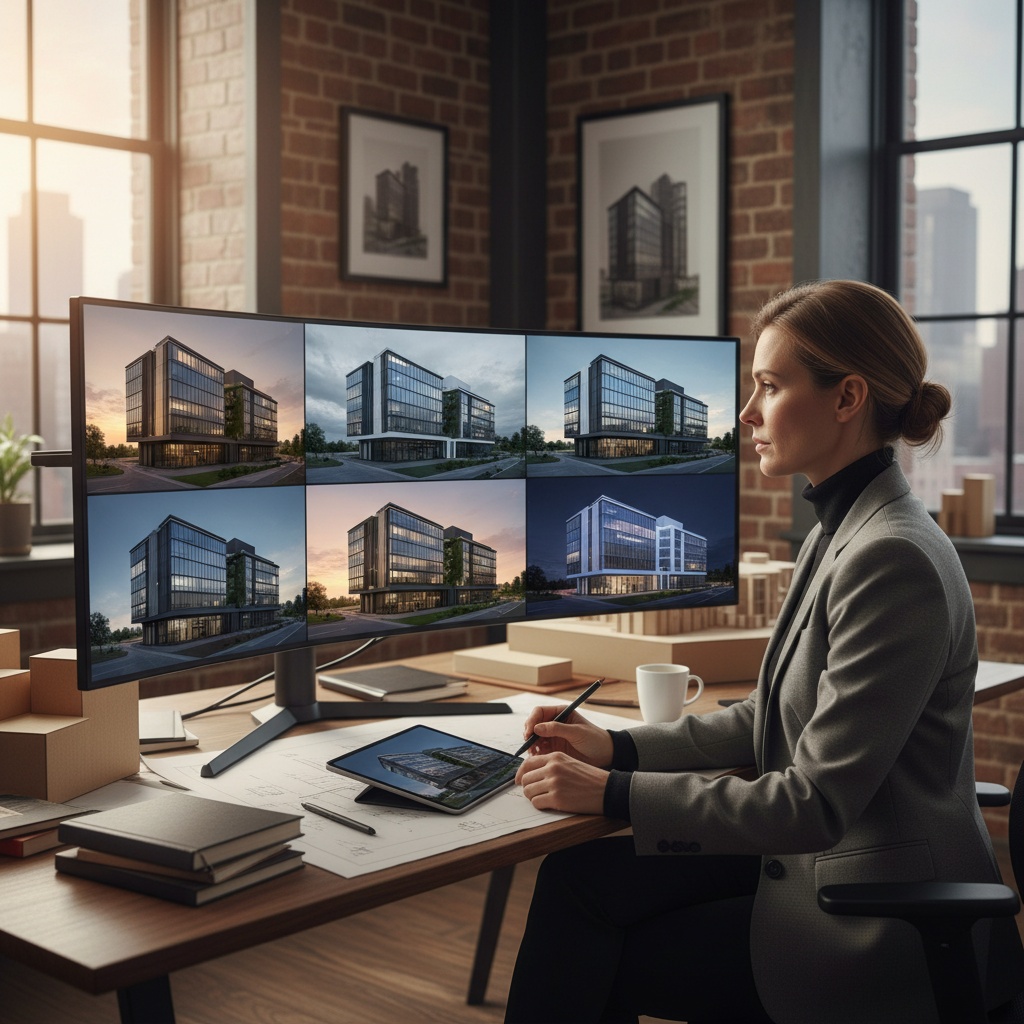 Technical diagram showing AI rendering workflow from sketch to photorealistic image